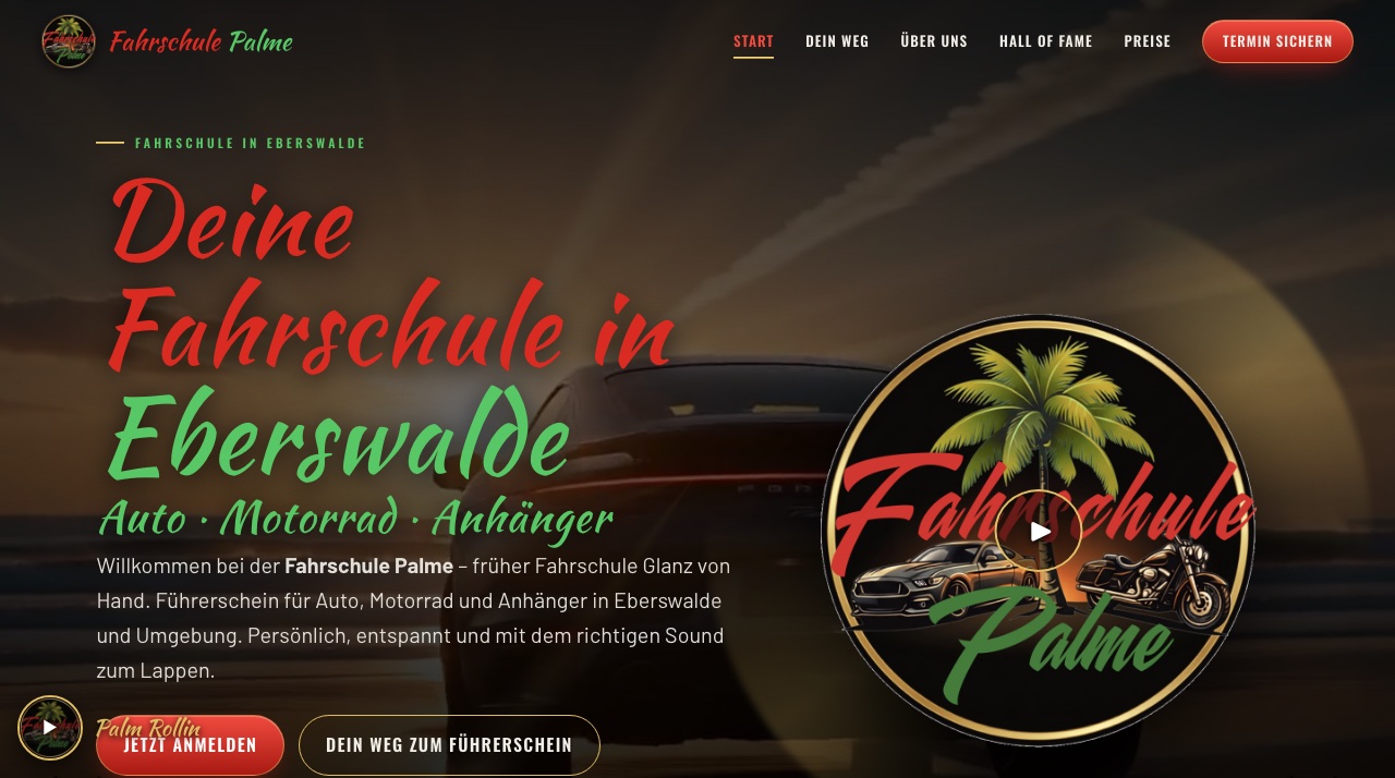 Website der Fahrschule Palme in Eberswalde